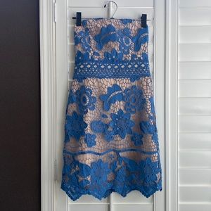 NewWithTags!Beautiful, thick lace on nude, Endless Rose small strapless dress